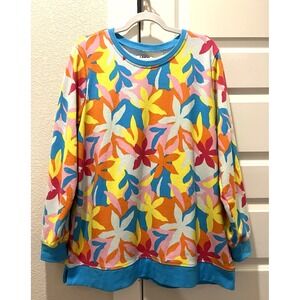 Lands End Serious Sweats Bold Floral Crewneck Long Sleeve Sweatshirt Tunic XL 18